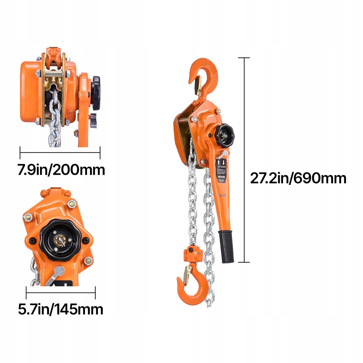 VEVOR 3T LEVER HOIST G80 CHAIN DOUBLE PAWL BRAKE ERGONOMIC
