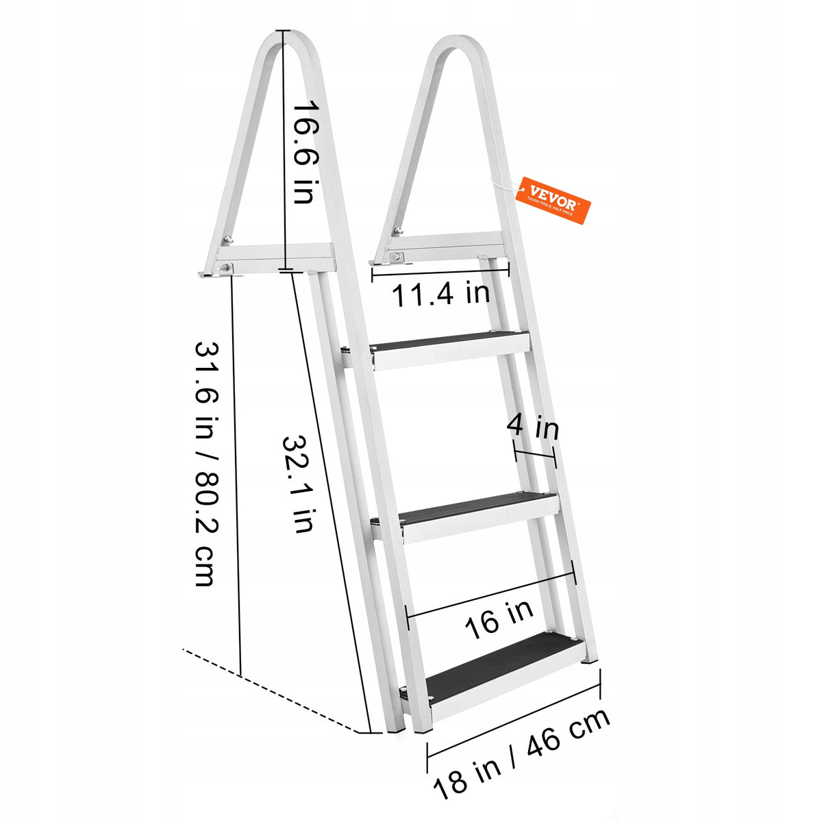 VEVOR 3-STEP ALUMINUM LADDER 159 KG ANTI-SLIP FOR