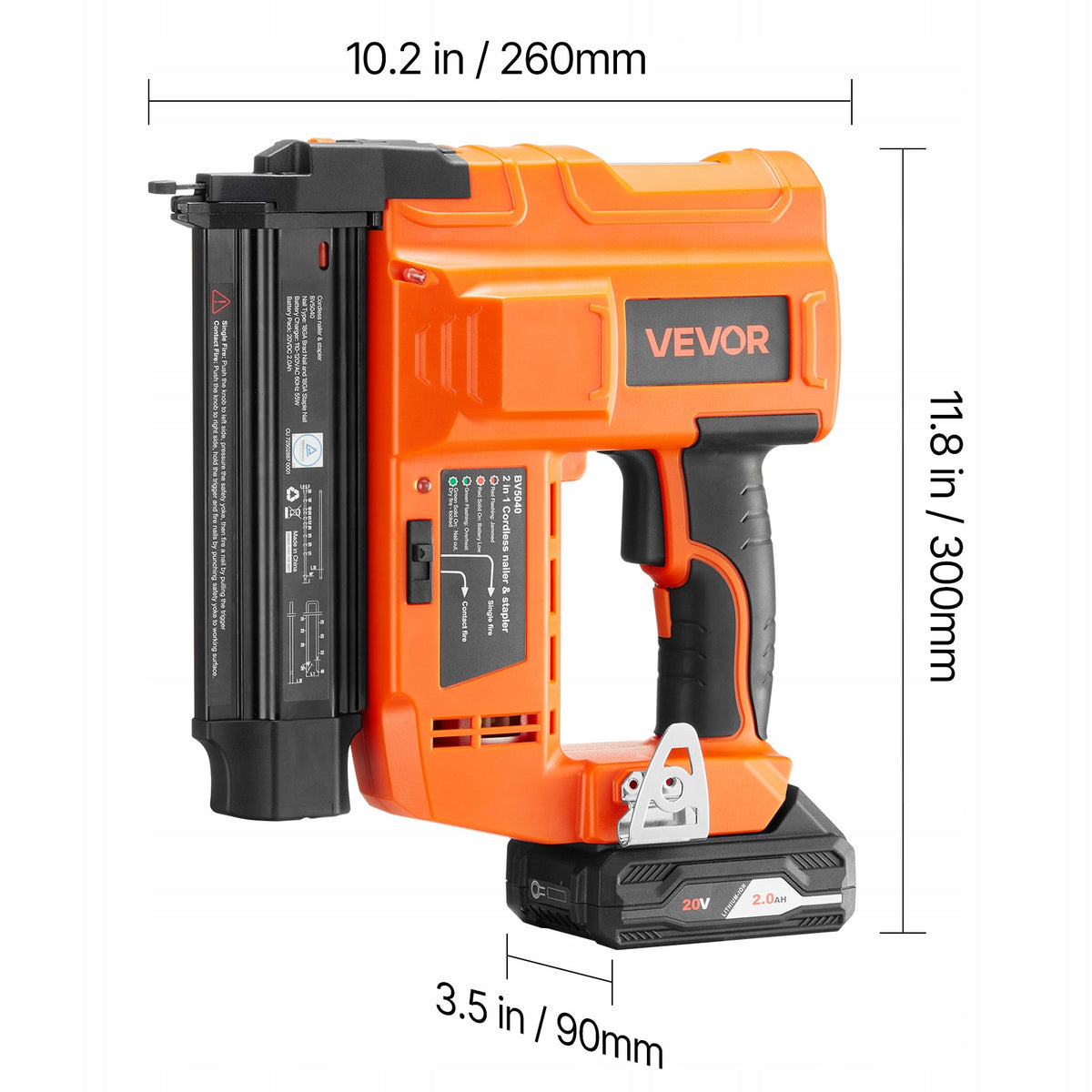 VEVOR 2-IN-1 PROFESSIONAL CORDLESS BRAD NAILER 18GA 20V 100 NAILS