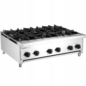 VEVOR PROFESSIONAL GAS HOB 6 BURNERS 42KW STAINLESS STEEL