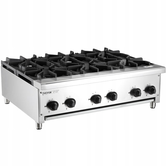 VEVOR PROFESSIONAL GAS HOB 6 BURNERS 42KW STAINLESS STEEL