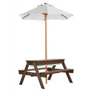 VEVOR PICNIC TABLE WITH REMOVABLE UMBRELLA AND 2 WOODEN BENCHES SOLID