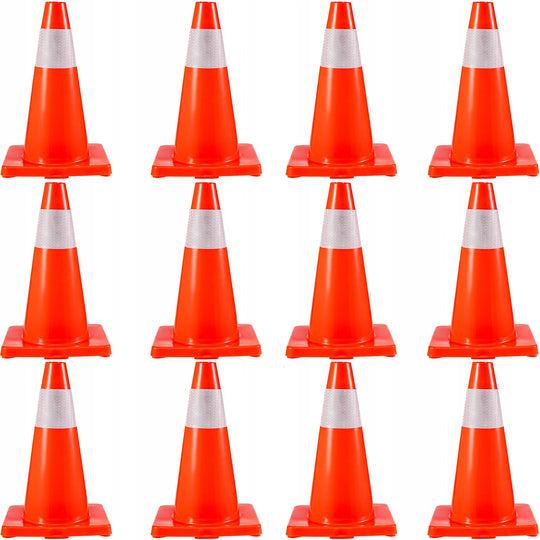 VEVOR 12-PACK 18-INCH TRAFFIC CONES WITH REFLECTIVE COLLARS AND STABLE PVC BASE