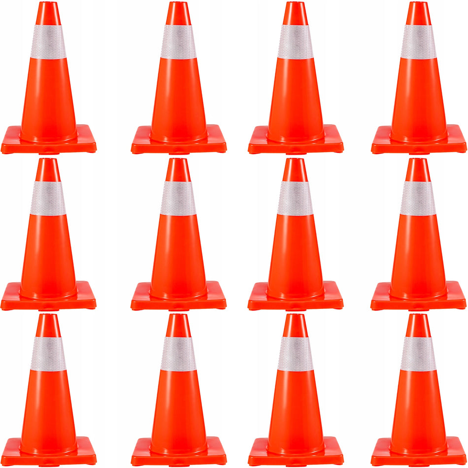 VEVOR 12-PACK 18-INCH TRAFFIC CONES WITH REFLECTIVE COLLARS AND STABLE PVC BASE