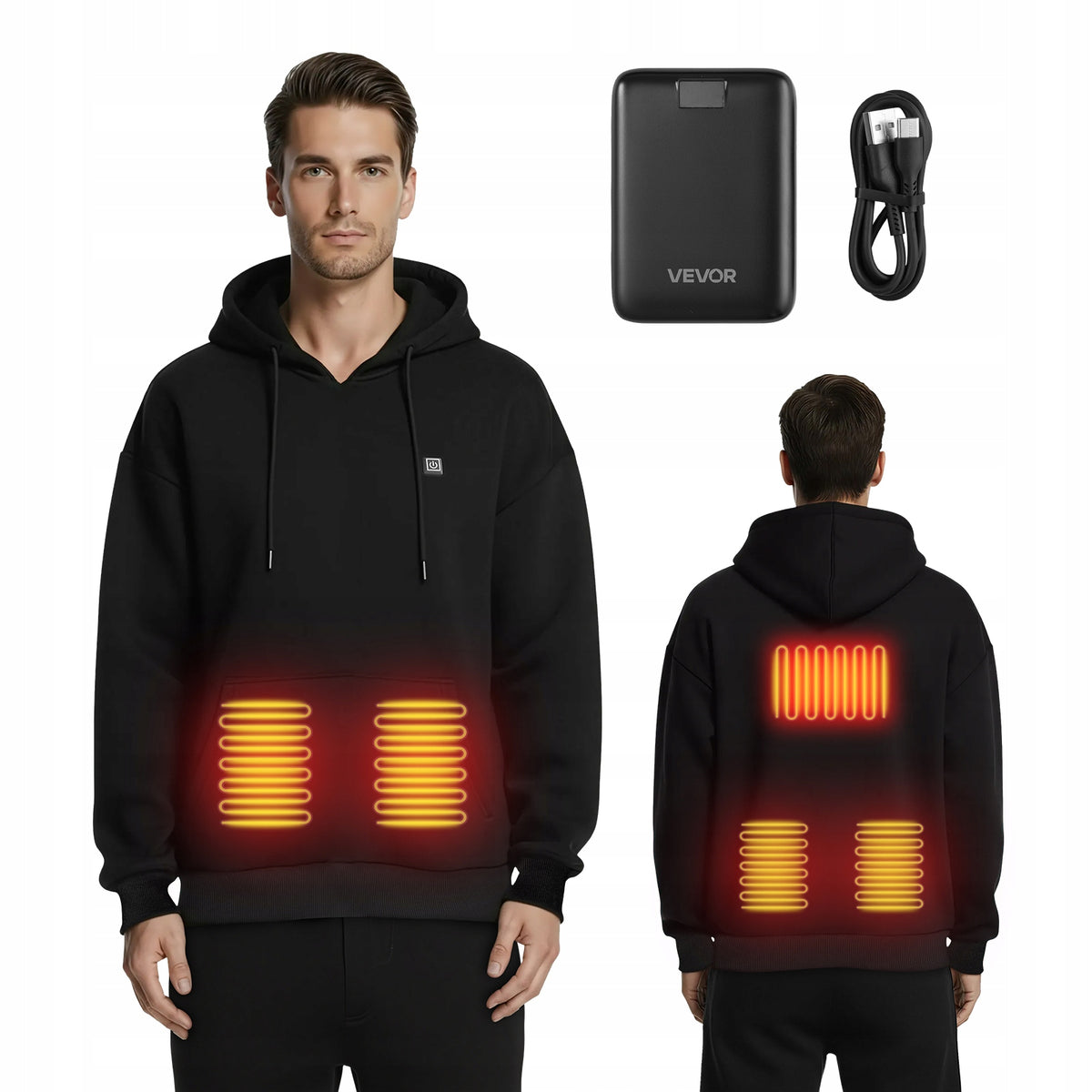 VEVOR HEATED HOODIE UNISEX 5 ZONES 16000MAH 7.4V 15W BLACK