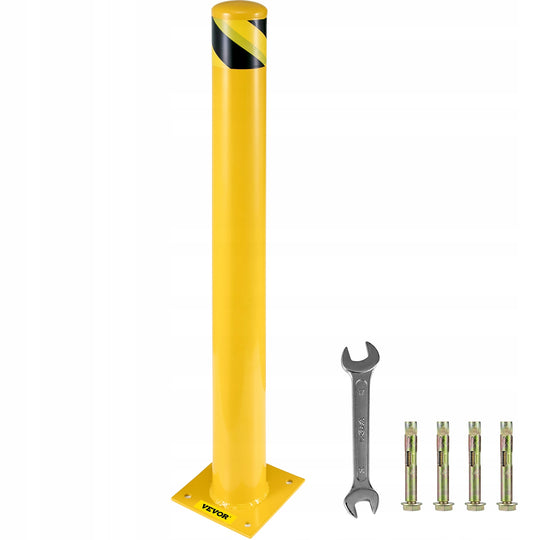 VEVOR SAFETY BOLLARD 107 CM YELLOW HEAVY DUTY STEEL MOUNTING KIT