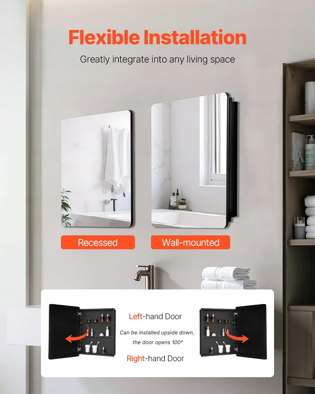 VEVOR MEDICINE CABINET WITH MIRROR 662X135X762 MM ALUMINUM FRAME STRONG