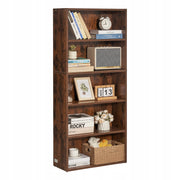 VEVOR SLIM BOOKCASE 5 TIERS ADJUSTABLE SHELVES STURDY BROWN