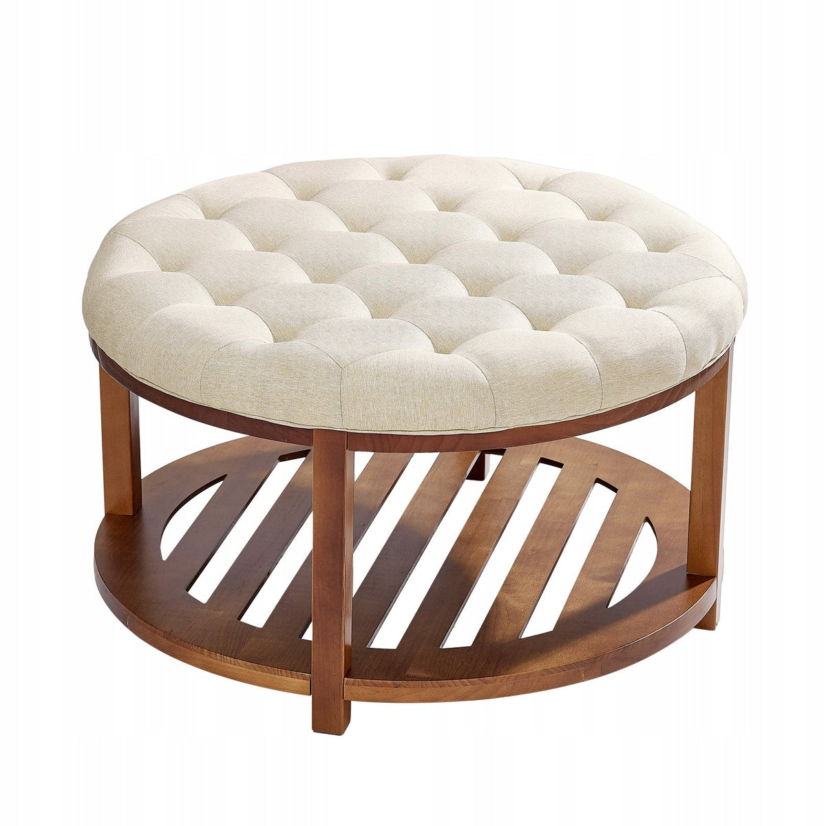 VEVOR LARGE ROUND SOLID WOOD COFFEE TABLE UPHOLSTERED LINEN 81X81X47