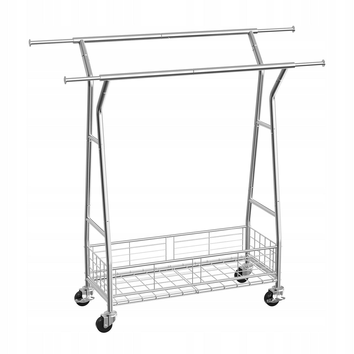 VEVOR CLOTHES RACK ON WHEELS 2 BARS BASKET ADJUSTABLE STRONG