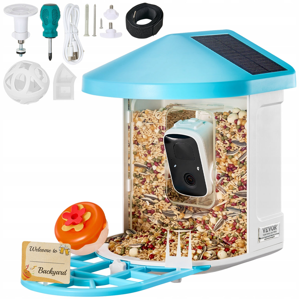VEVOR SMART BIRD FEEDER WITH 2K HD CAMERA AI RECOGNITION
