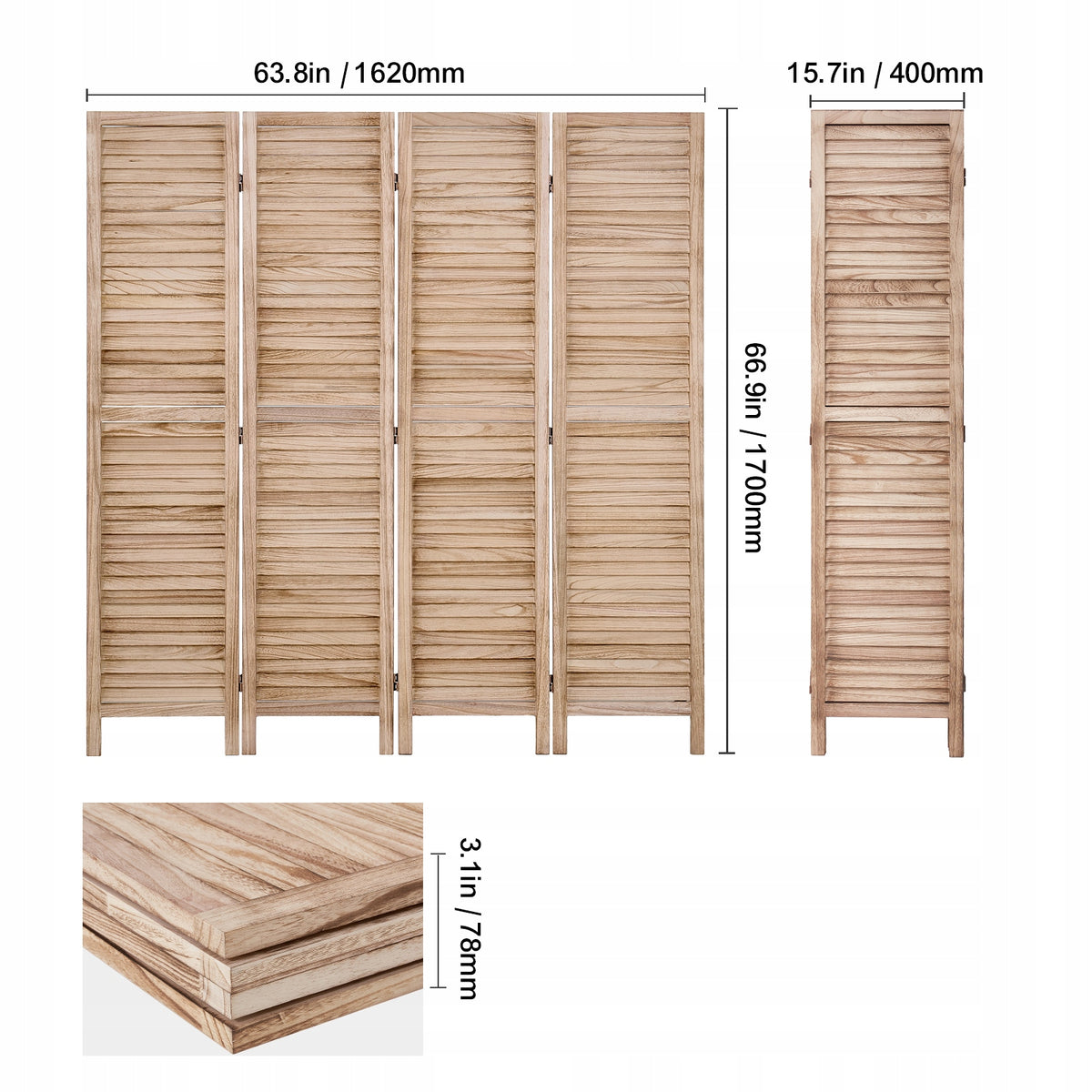 VEVOR 4-PANEL WOODEN FOLDING ROOM DIVIDER SOLID EUROPEAN