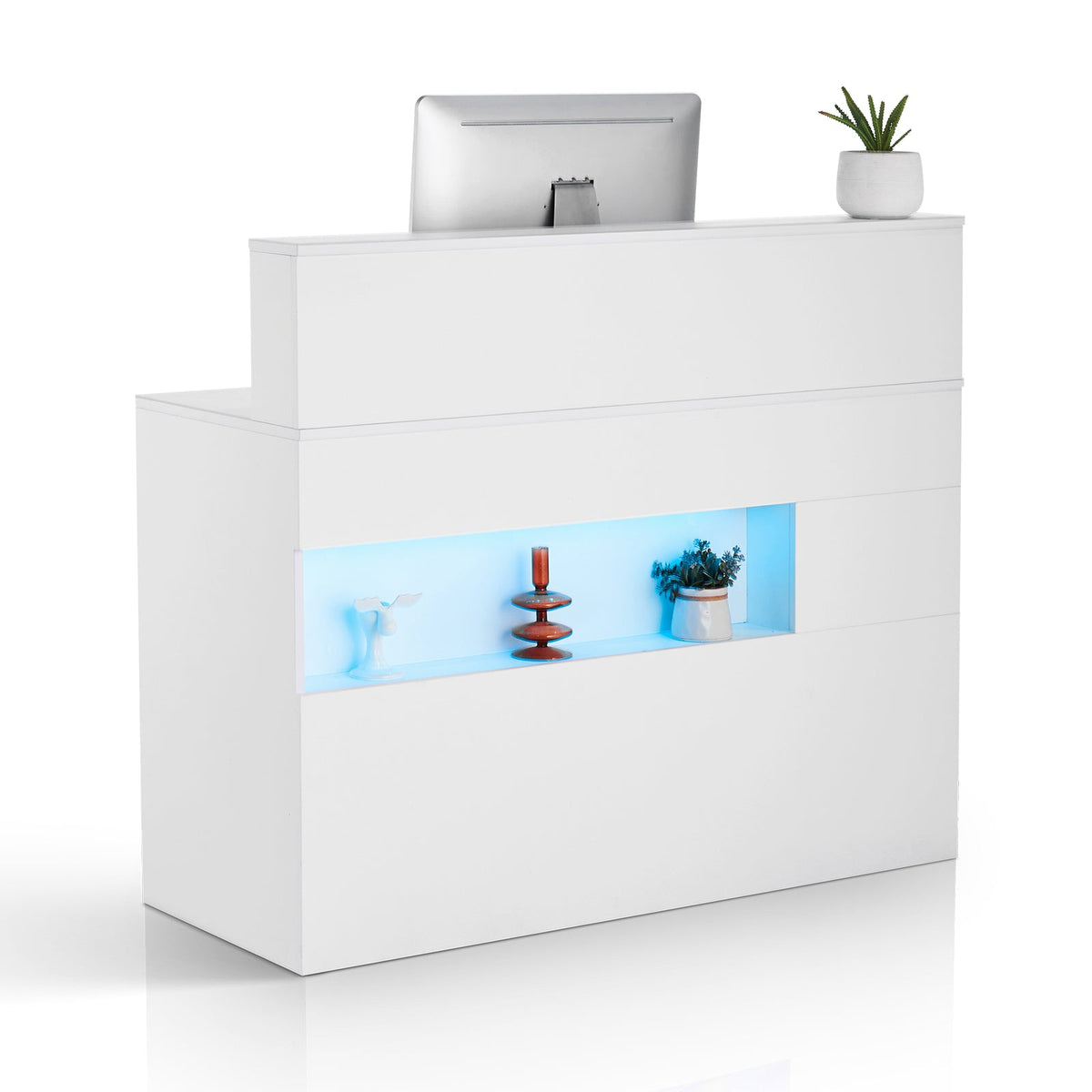PROFESSIONAL VEVOR RECEPTION DESK RECTANGULAR WHITE WITH LED DRAWERS
