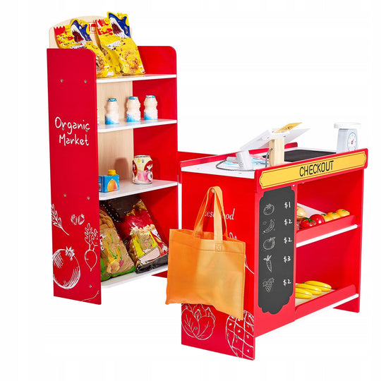 VEVOR WOODEN SHOP WITH PLAY ACCESSORIES SET GROCERY STORE
