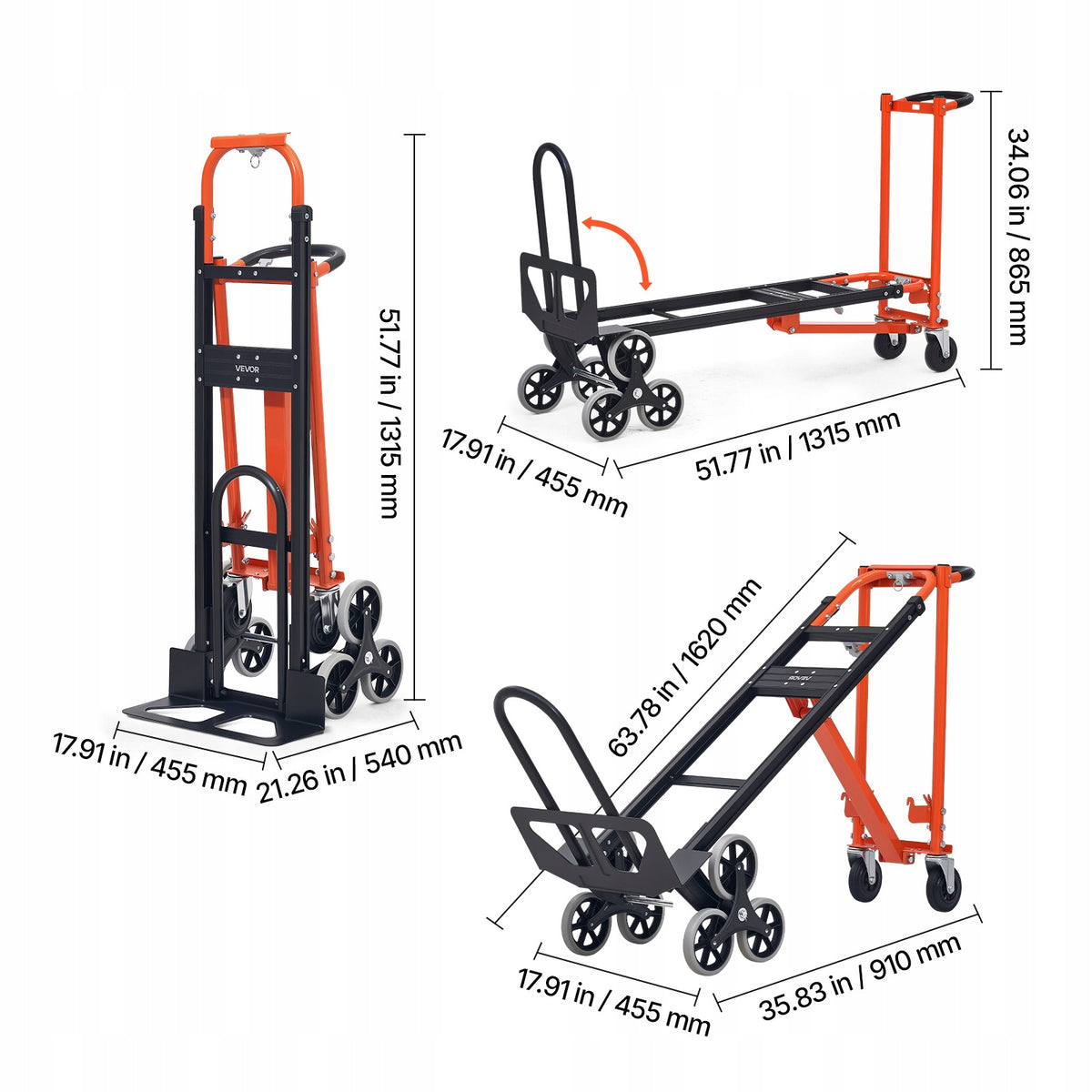 VEVOR 3-in-1 Stair Climbing Hand Truck, Heavy-Duty, Foldable, 350 kg, Aluminum