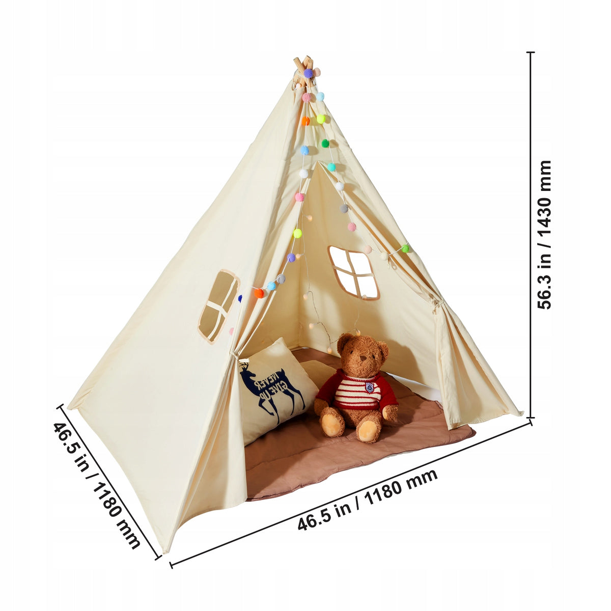 VEVOR CHILDREN'S WIGWAM TEEPEE 1-5 YEARS BEIGE STRONG SET WITH MAT AND DECORATION