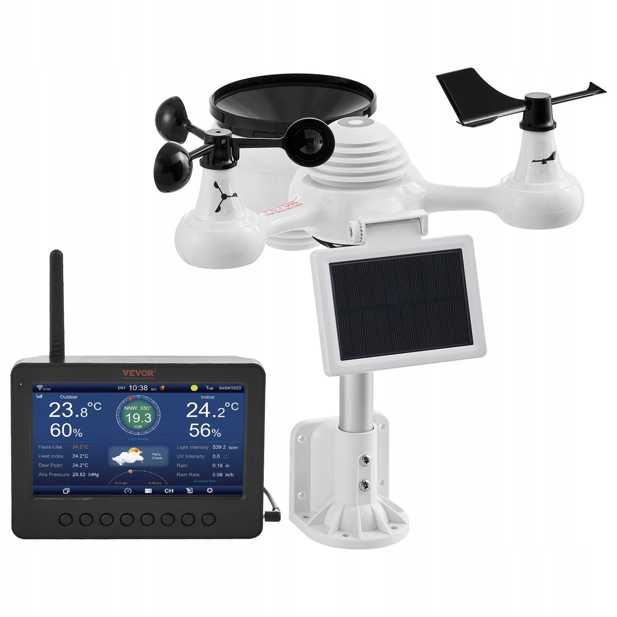 VEVOR WEATHER STATION 7-IN-1 WLAN TFT 7.3 INCH SOLAR POWERFUL TRANSMISSION