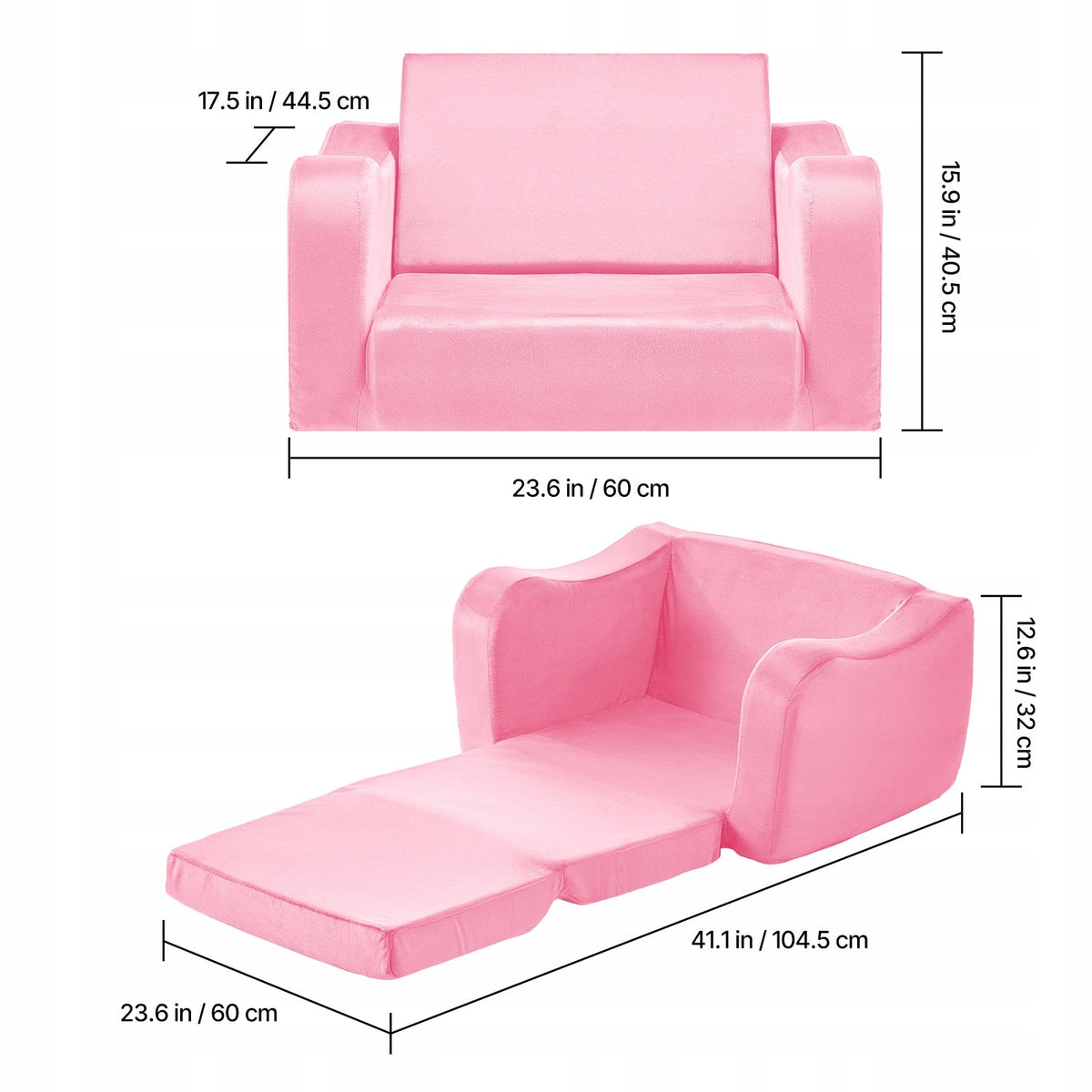 VEVOR 2-in-1 Premium Children's Sofa with 28D Sponge, Short Plush, Pink