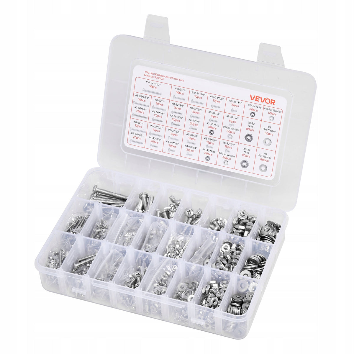 VEVOR 1110-PIECE SCREW AND NUT SET STAINLESS STEEL PROFESSIONAL