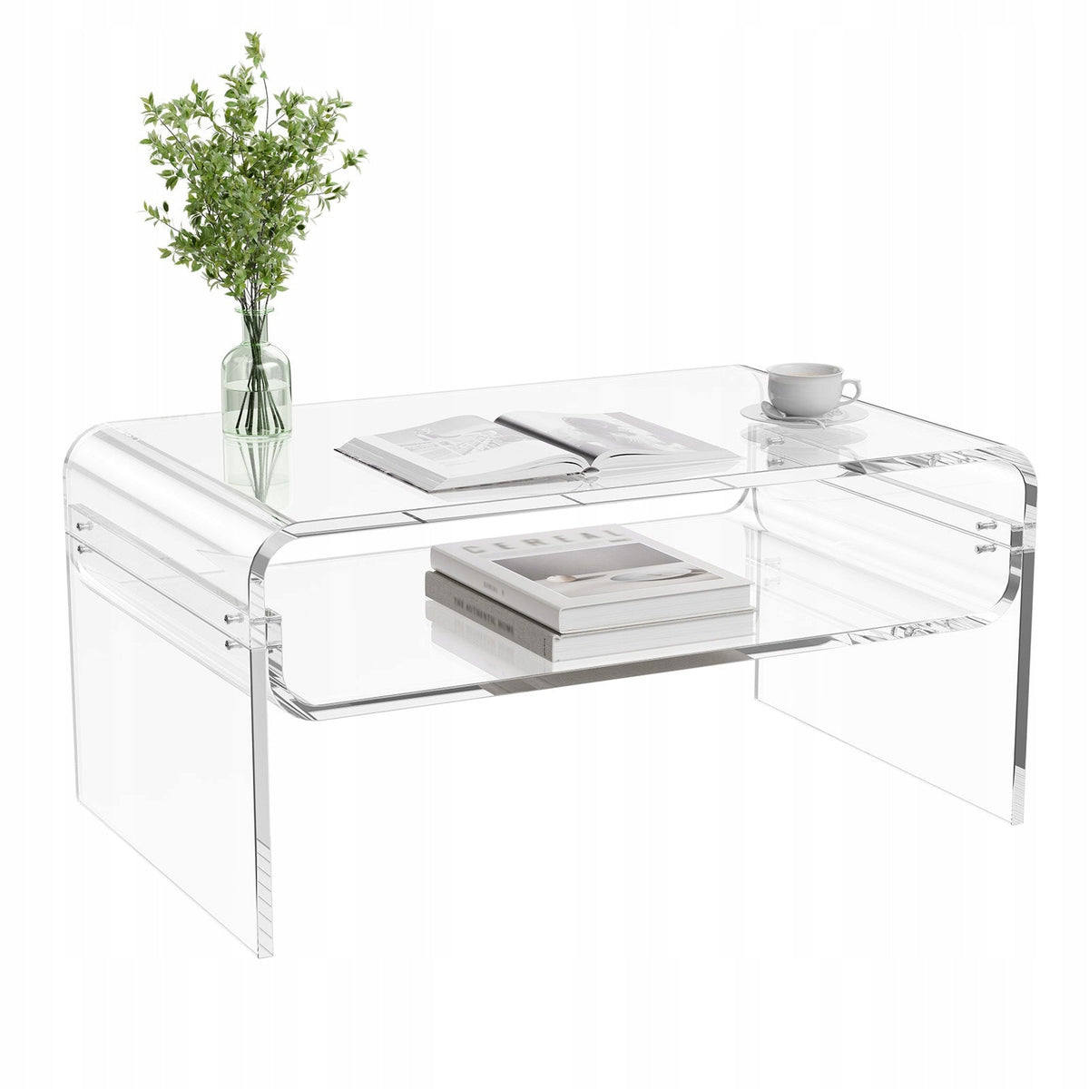 VEVOR TWO-TIER ACRYLIC COFFEE TABLE CLEAR STURDY 80X50X38CM