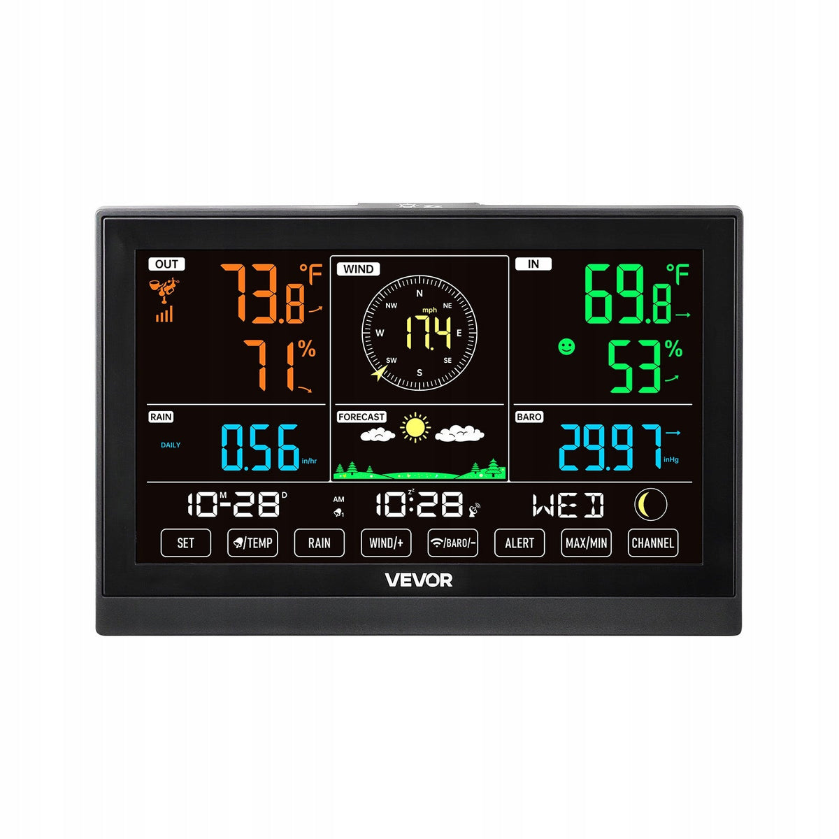 VEVOR 5-IN-1 SOLAR WEATHER STATION WITH IPX6 7.5" OUTDOOR SENSOR