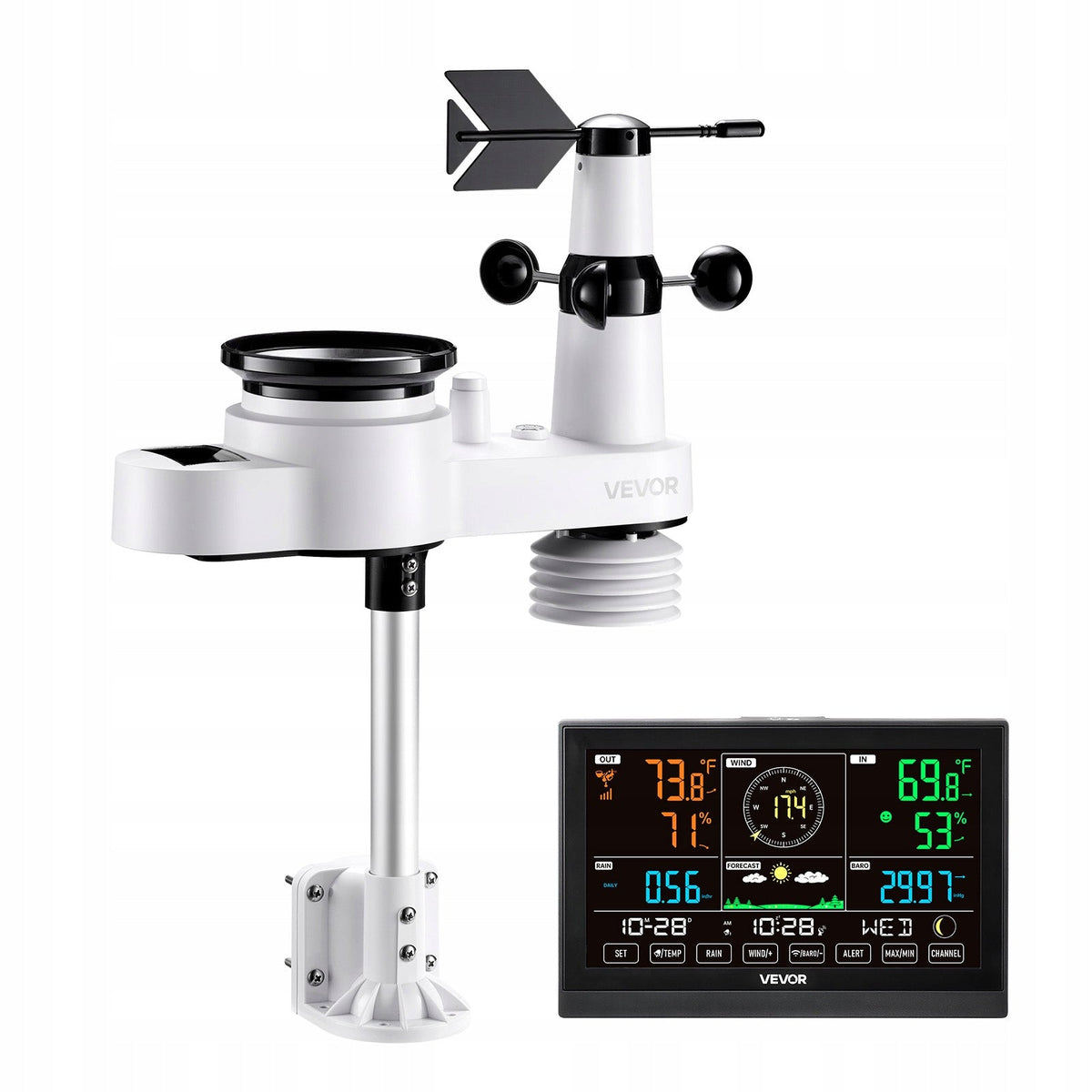 VEVOR 5-IN-1 SOLAR WEATHER STATION WITH IPX6 7.5" OUTDOOR SENSOR