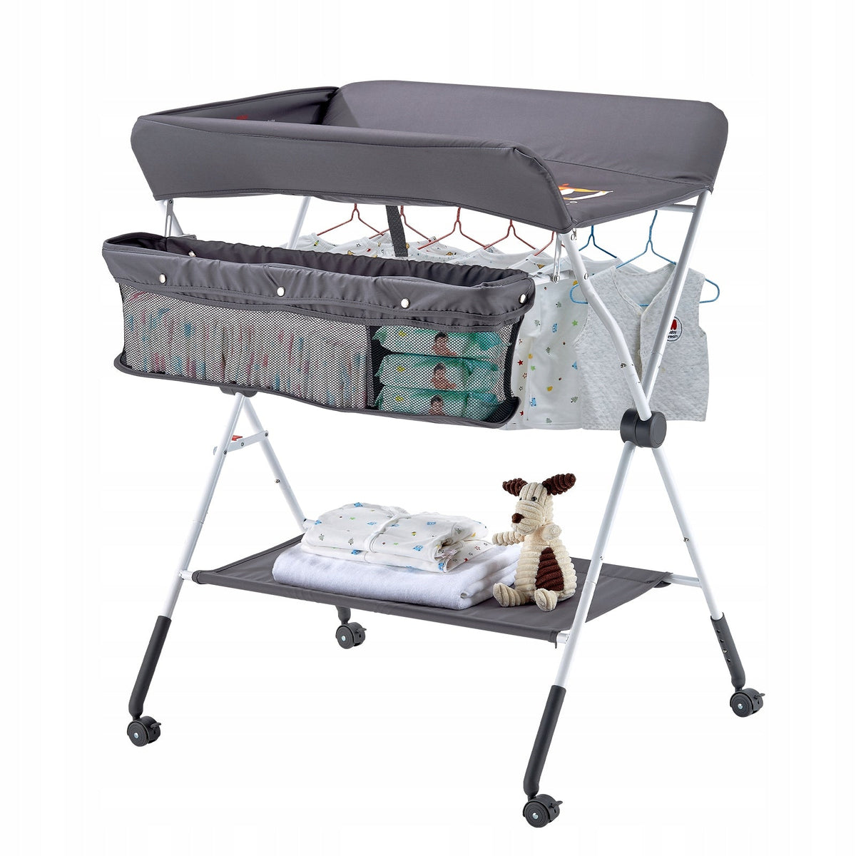 VEVOR FOLDABLE CHANGING TABLE WITH SIDE BASKET, 4-LEVEL HEIGHT ADJUSTABLE