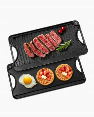 VEVOR CAST IRON REVERSIBLE GRIDDLE PAN 492X218MM STURDY AND PORTABLE