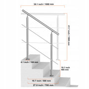 VEVOR 39.4 INCH 2-BAR STAINLESS STEEL OUTDOOR STAIR RAILING