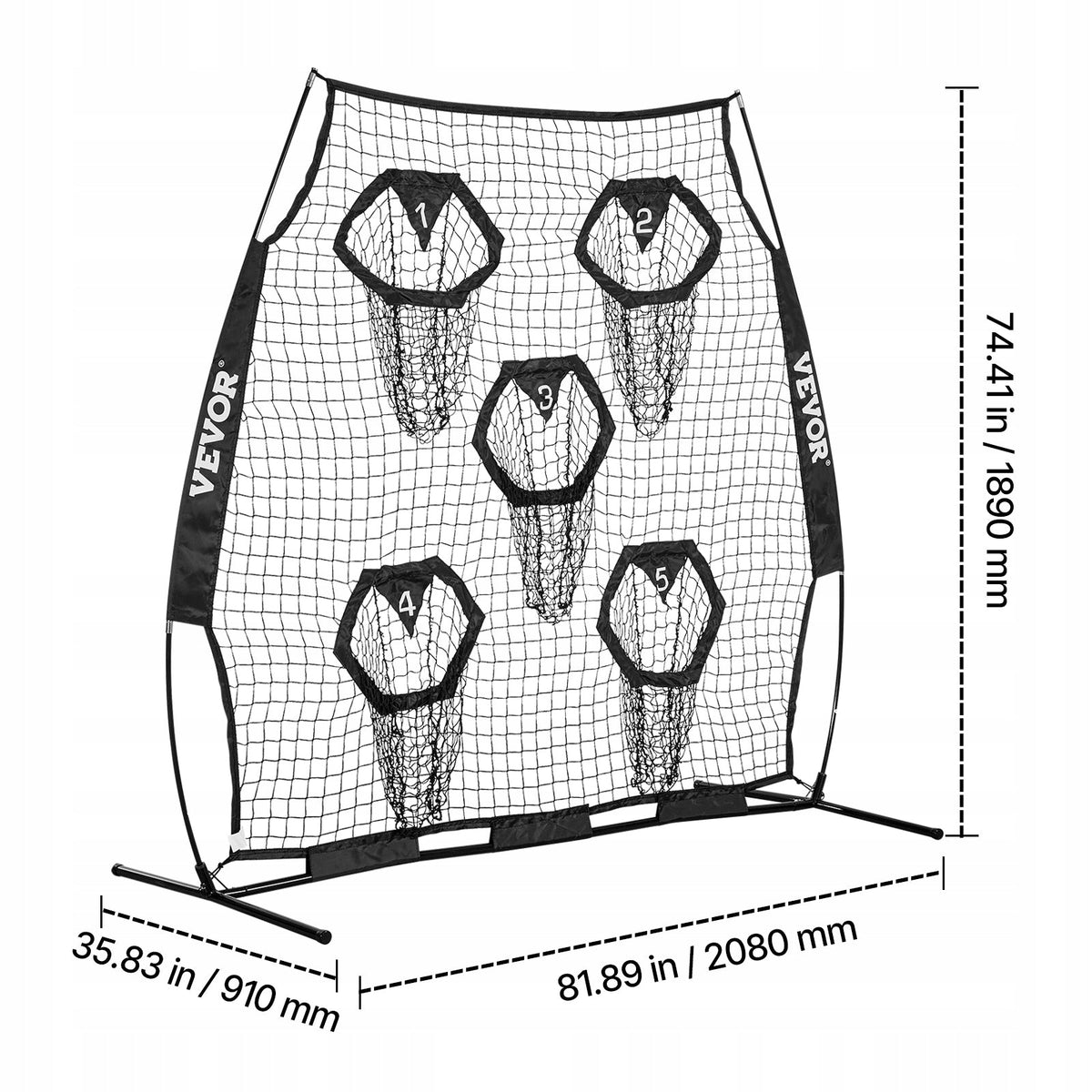 VEVOR FOOTBALL COACH THROWING NET 208X91X189 CM 5 POCKETS