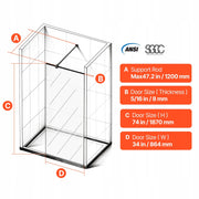 VEVOR FIXED GLASS SHOWER SCREEN 864X1870MM FRAMELESS 8MM PREMIUM