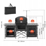 VEVOR PORTABLE CAMPING KITCHEN TABLE ALUMINIUM WITH 3 CABINETS BLACK