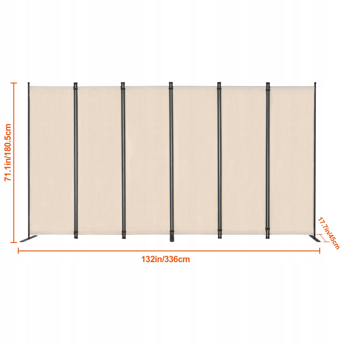 VEVOR 6-PANEL FOLDING ROOM DIVIDER STRONG FRAME BEIGE 3110X1805X450MM