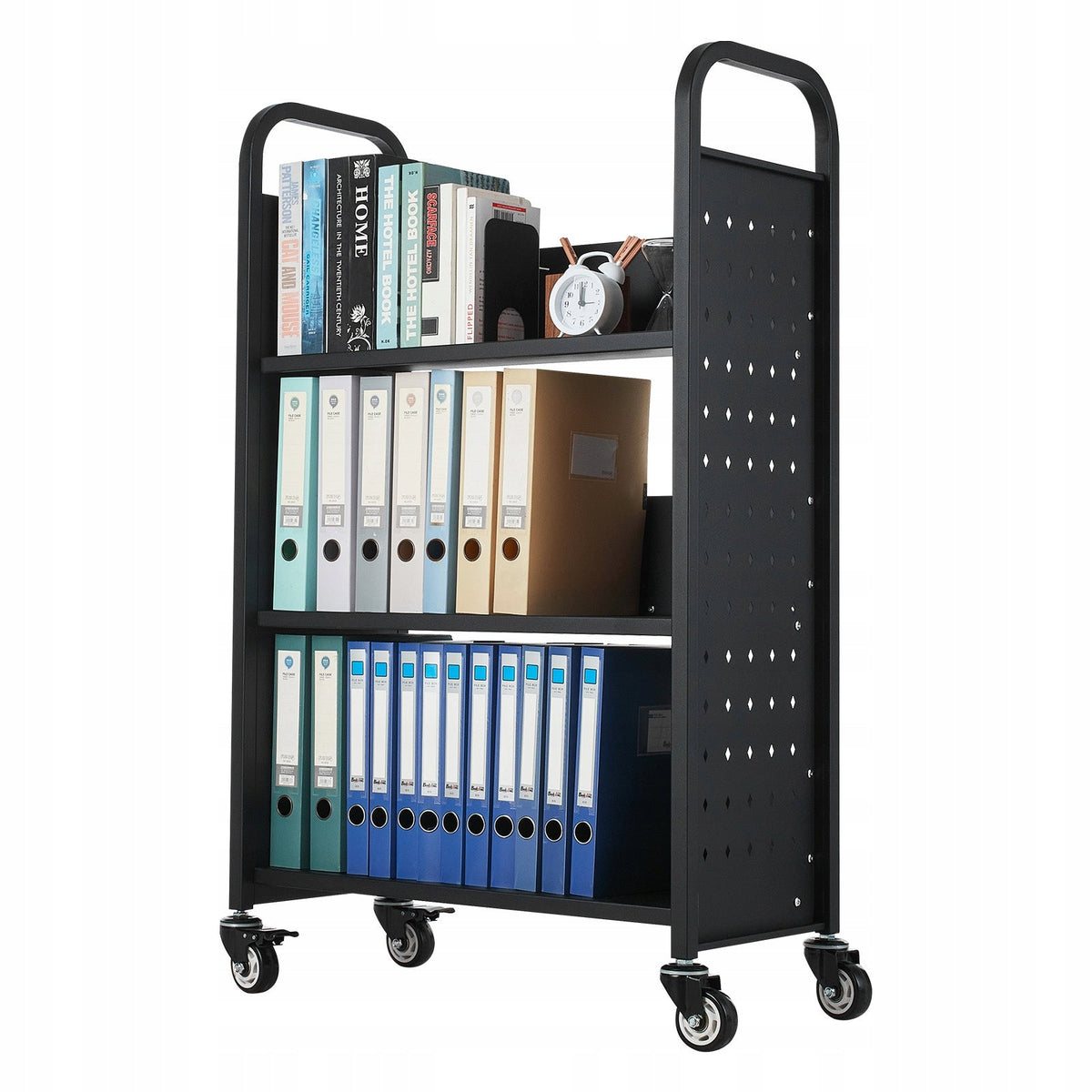 VEVOR LIBRARY CART 150 KG 3-TIER ROBUST ON WHEELS 77X38X122 CM