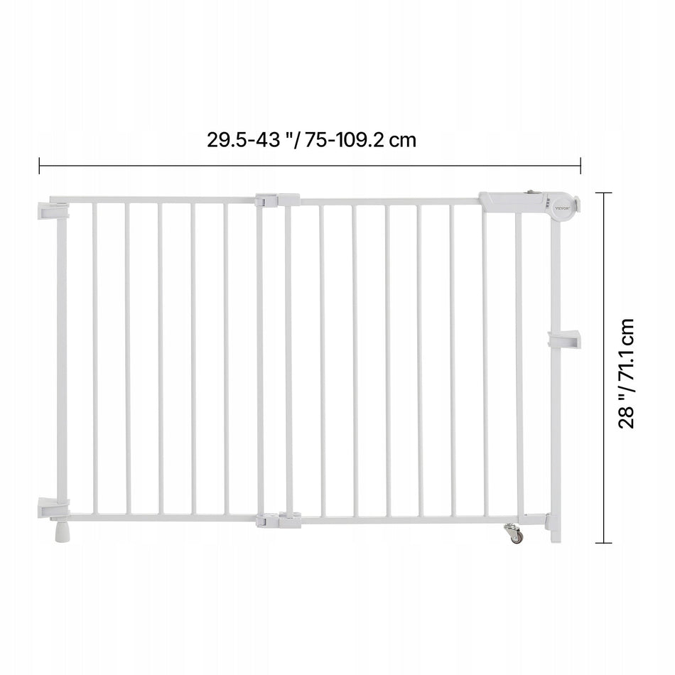 VEVOR BABY GATE STAIR GATE ADJUSTABLE 75-109 CM WHITE STRONG THRESHOLD-FREE