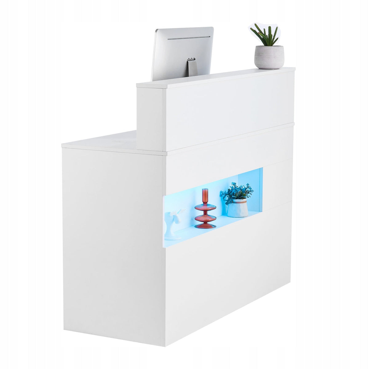 PROFESSIONAL VEVOR RECEPTION DESK RECTANGULAR WHITE WITH LED DRAWERS