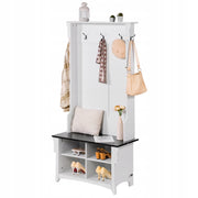 VEVOR WOODEN COAT RACK WITH BENCH AND SHOE SHELF WHITE STURDY