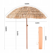 VEVOR PREMIUM HAWAIIAN STRAW PARASOL 1.8M TILTABLE FOR PATIO AND BEACH