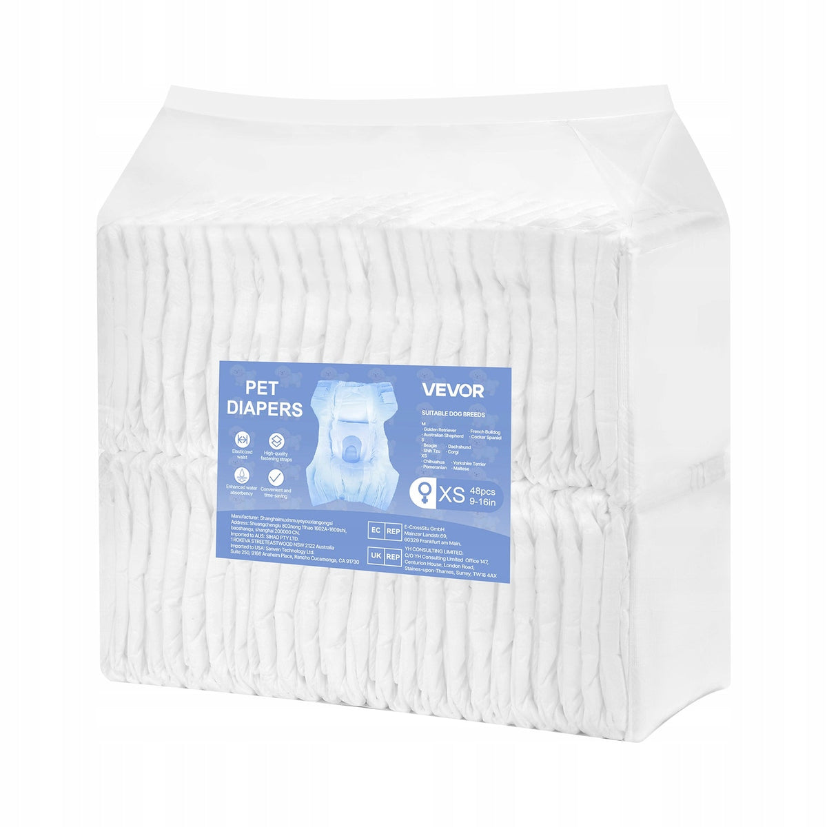 VEVOR DISPOSABLE DOG DIAPERS XS 9-16 INCHES 96 COUNT SUPER ABSORBENT