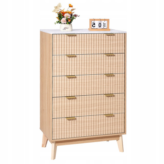 CHEST OF DRAWERS VEVOR WOODEN WITH 5 GROOVED DRAWERS STRONG STABLE STORAGE