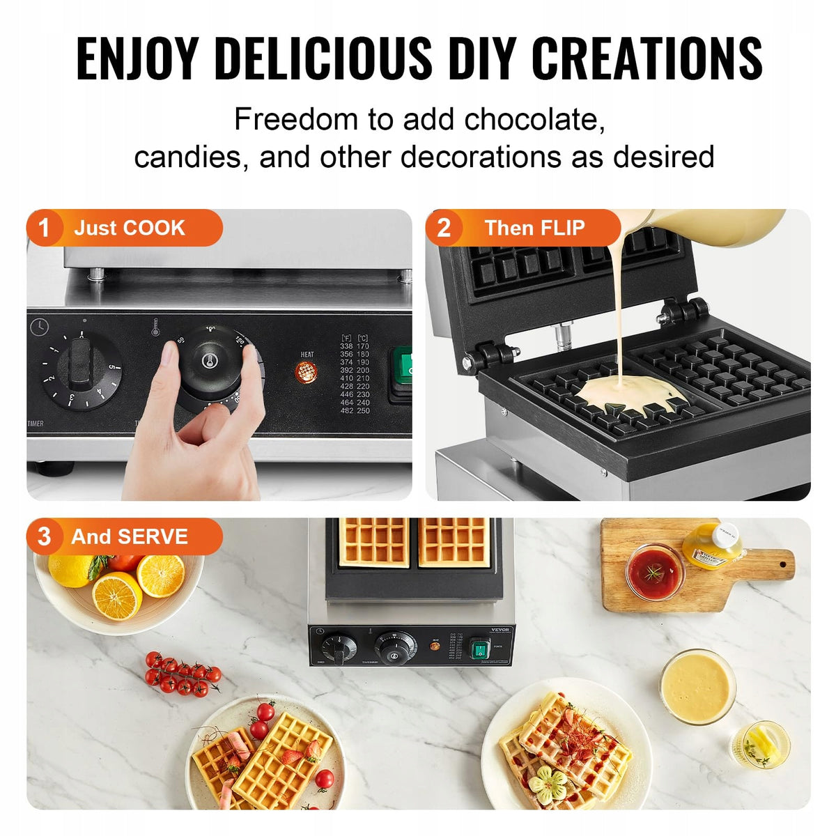 VEVOR COMMERCIAL WAFFLE MAKER 2000W STAINLESS STEEL NON-STICK