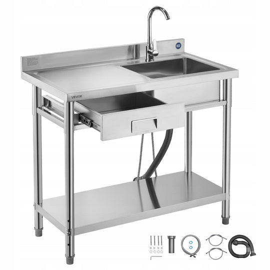 VEVOR STAINLESS STEEL SINK 100X50X94 CM HEAVY DUTY PROFESSIONAL