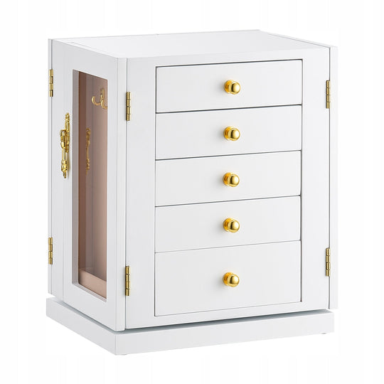 VEVOR JEWELRY BOX ROTATING 360 5 DRAWERS WHITE PREMIUM