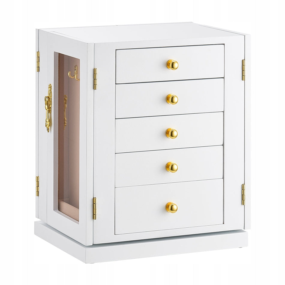 VEVOR JEWELRY BOX ROTATING 360 5 DRAWERS WHITE PREMIUM