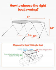 VEVOR BIMINI TOP BOAT COVER 3 ARCHES 600D POLYESTER ALUMINUM STRONG