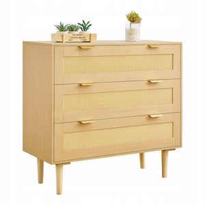 PREMIUM RATTAN CHEST OF DRAWERS VEVOR 3 DRAWERS METAL HANDLES WOODEN LEGS