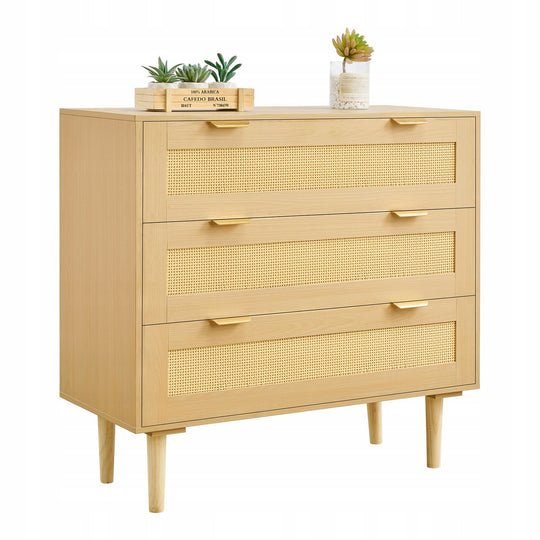 PREMIUM RATTAN CHEST OF DRAWERS VEVOR 3 DRAWERS METAL HANDLES WOODEN LEGS