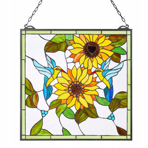 VEVOR STAINED GLASS PANEL 502X520MM GLASS HANGING WITH CHAIN STURDY DECOR