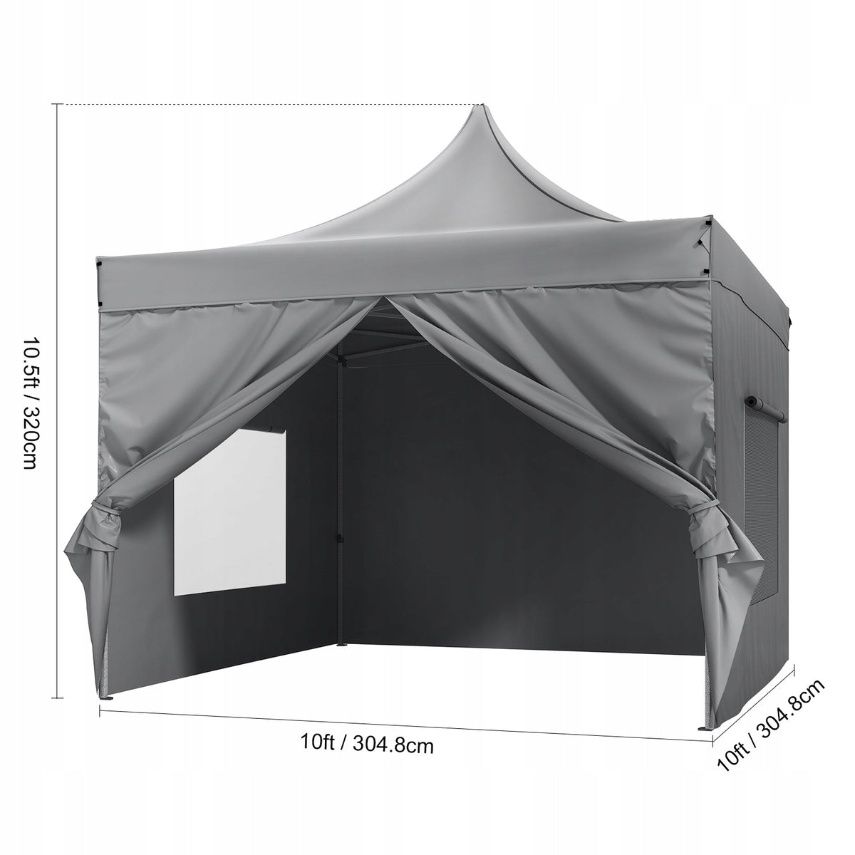 VEVOR GARDEN GAZEBO 304X304 CM 3 HEIGHTS 500D PU SILVER FOLDING