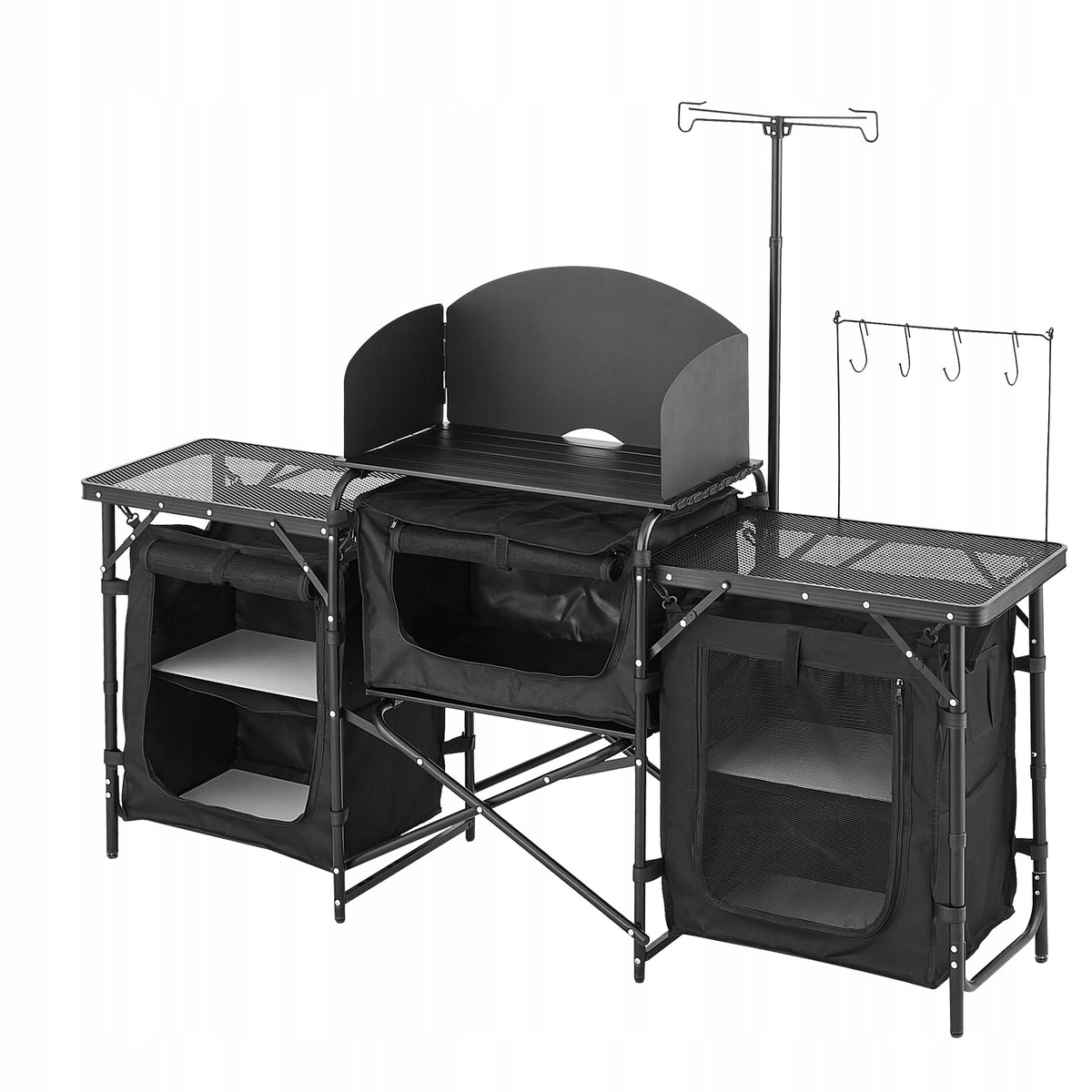 VEVOR PORTABLE CAMPING KITCHEN TABLE ALUMINIUM WITH 3 CABINETS BLACK